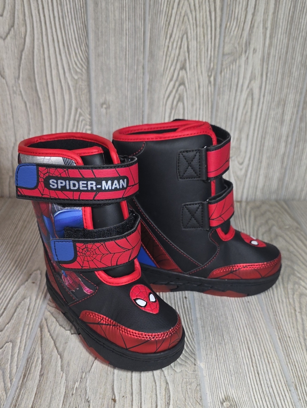Marvel Spider-Man Light Up Soles Winter Snow Boots Kids Toddler Size 9 NEW